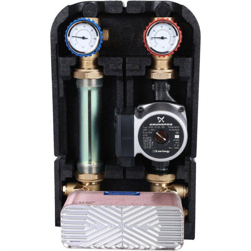 Насосная группа STOUT SDG-0038 с теплообменником 34 пластины,с насосом Grundfos UPSO 25-65 в теплоизоляции - купить в Екатеринбу