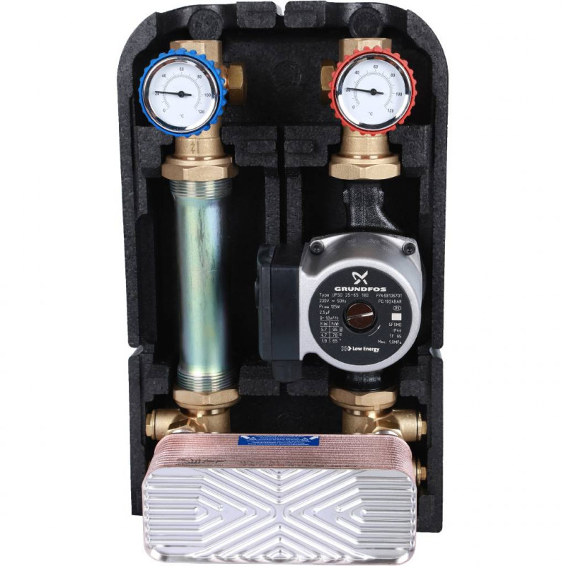 Насосная группа STOUT SDG-0038 с теплообменником 28 пластин,с насосом Grundfos UPSO 25-65 в теплоизоляции - купить в Екатеринбур