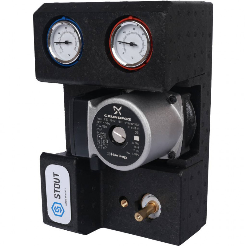 STOUT SDG-0007 Насосная группа с 3-х ходовым приводным смесителем 3/4" с насосом Grundfos UPSO 15-65 130 - купить в Екатеринбург