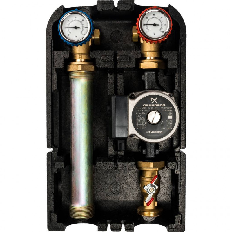 STOUT SDG-0001 Насосная группа с прямым контуром 1" с насосом Grundfos UPSO 25-65 в теплоизоляции - купить в Екатеринбурге