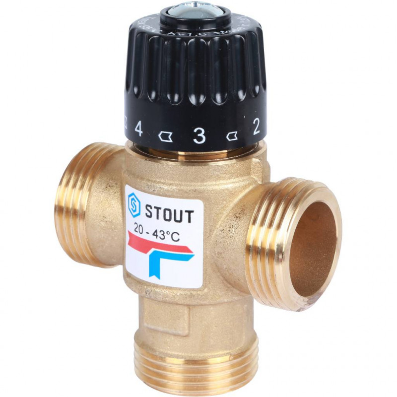 Термостатический смесительный клапан для систем отопления и ГВС STOUT G 1” M, 20-43°С KV 1,6 м3/ч - купить в Екатеринбурге