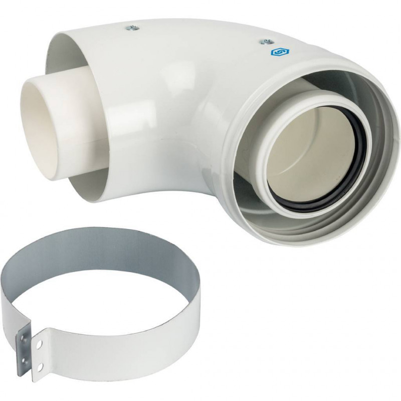 Конденсационный адаптер 90° STOUT DN60/100 м/п PP-FE c хомутом (совместим. с Vaillant, Ariston) - купить в Екатеринбурге