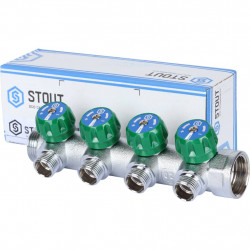 SMB-6850-011204 STOUT Коллектор регулирующий 1 , 4 отвода 1/2 под компрессионный фитинг для полимерных труб - купить в Екатеринб