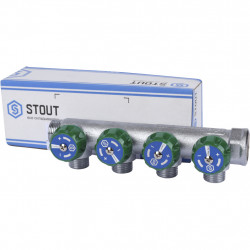 SMB-6850-341204 STOUT Коллектор регулирующий 3/4 , 4 отвода 1/2 под компрессионный фитинг для полимерных труб - купить в Екатери