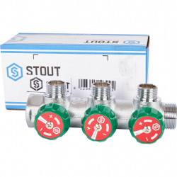 SMB-6850-341203 STOUT Коллектор регулирующий 3/4 , 3 отвода 1/2 под компрессионный фитинг для полимерных труб - купить в Екатери