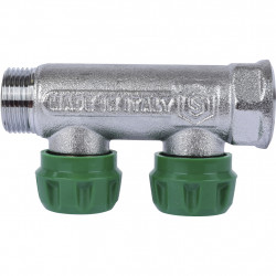 SMB-6850-341202 STOUT Коллектор регулирующий 3/4 , 2 отвода 1/2 под компрессионный фитинг для полимерных труб - купить в Екатери