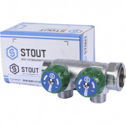 SMB-6850-341202 STOUT Коллектор регулирующий 3/4 , 2 отвода 1/2 под компрессионный фитинг для полимерных труб - купить в Екатери