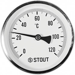SIM-1001-101015 STOUT Термометр биметаллический осевой с погружной гильзой. Корпус Dn 100 мм, гильза 100 мм 1/2 , 0...120°С - ку