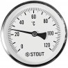 SIM-1001-101015 STOUT Термометр биметаллический осевой с погружной гильзой. Корпус Dn 100 мм, гильза 100 мм 1/2 , 0...120°С - ку