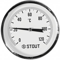SIM-1001-801015 STOUT Термометр биметаллический осевой с погружной гильзой. Корпус Dn 80 мм, гильза 100 мм 1/2 , 0...120°С - куп