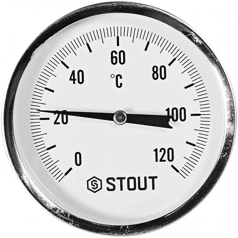 SIM-1001-801015 STOUT Термометр биметаллический осевой с погружной гильзой. Корпус Dn 80 мм, гильза 100 мм 1/2 , 0...120°С - куп