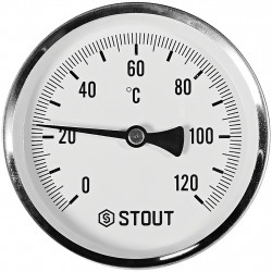 SIM-1001-107515 STOUT Термометр биметаллический осевой с погружной гильзой. Корпус Dn 100 мм, гильза 75 мм 1/2 , 0...120°С - куп