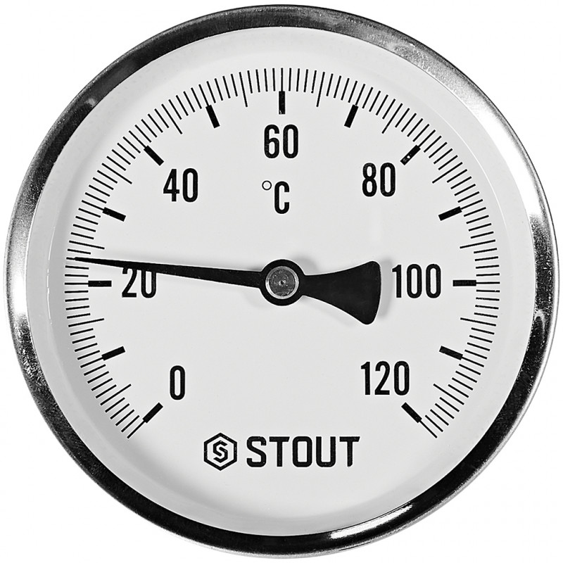 SIM-1001-107515 STOUT Термометр биметаллический осевой с погружной гильзой. Корпус Dn 100 мм, гильза 75 мм 1/2 , 0...120°С - куп