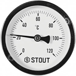 SIM-1001-637515 STOUT Термометр биметаллический осевой с погружной гильзой. Корпус Dn 63 мм, гильза 75 мм 1/2 , 0...120°С - купи