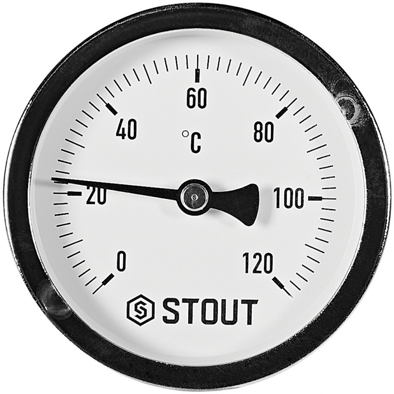SIM-1001-637515 STOUT Термометр биметаллический осевой с погружной гильзой. Корпус Dn 63 мм, гильза 75 мм 1/2 , 0...120°С - купи