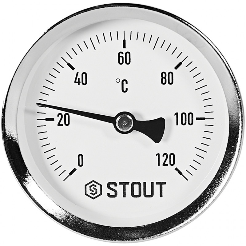 SIM-1001-635015 STOUT Термометр биметаллический осевой с погружной гильзой. Корпус Dn 63 мм, гильза 50 мм 1/2 , 0...120°С - купи