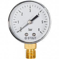 Манометр радиальный STOUT корпус Dn 50 мм 1/4  , 0...6 бар, кл.2.5 - купить в Екатеринбурге